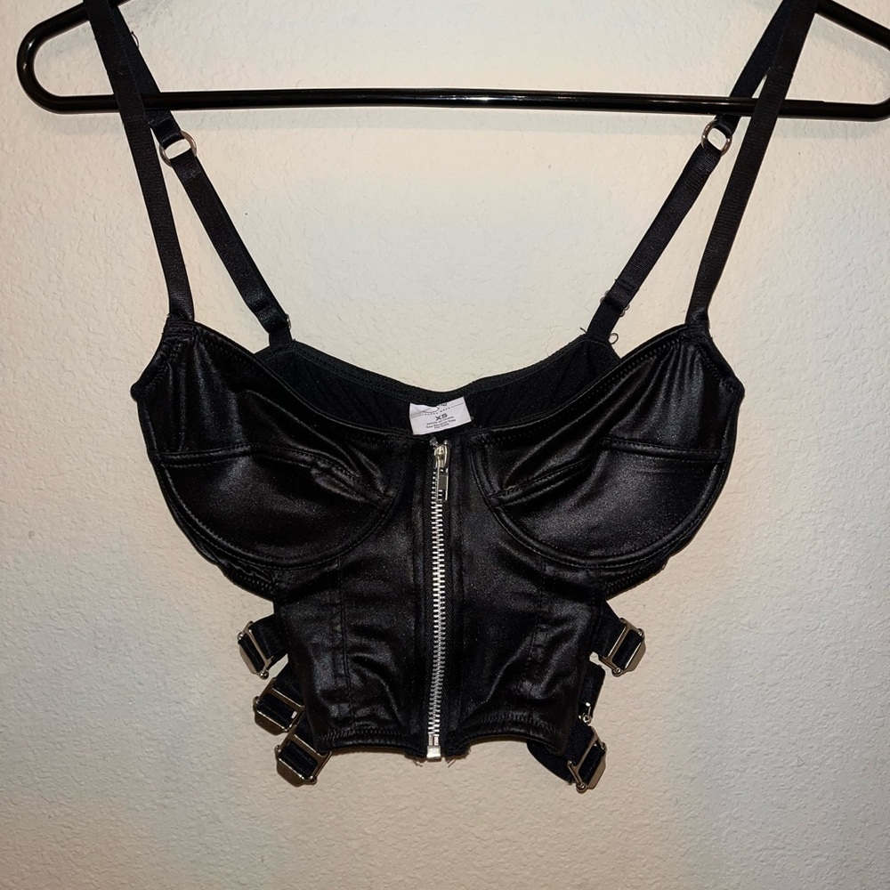 pleather crop top with side buckles
